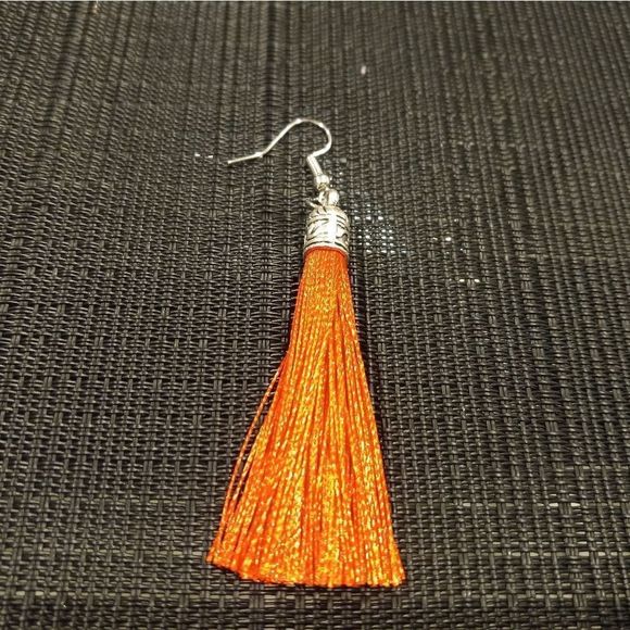 Bohemian Red/Silver Tassel 2" Earrings - Picture 3 of 3